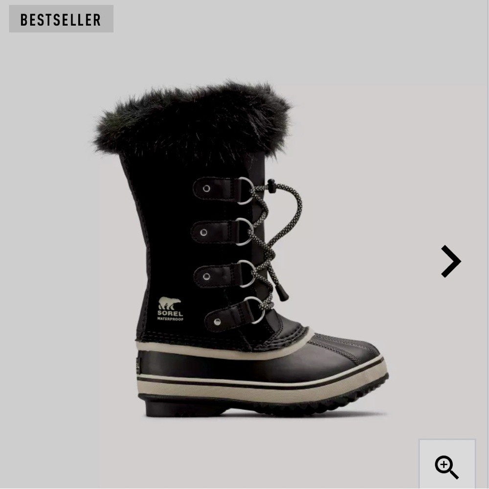 Sorel Joan of Arctic Youth Waterproof Boot in Black, Size 5 Big Kids….Worn Once!
